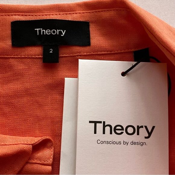 NWT Theory Bright Coral Galena Linen Midi Dress Size 2 - Picture 12 of 16